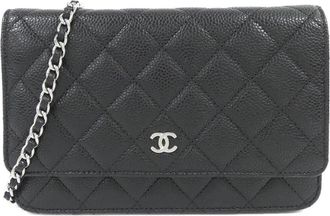 Chanel Black Bordeaux Grained Calfskin Chain/Shoulder Wallet (Pre-Owned)