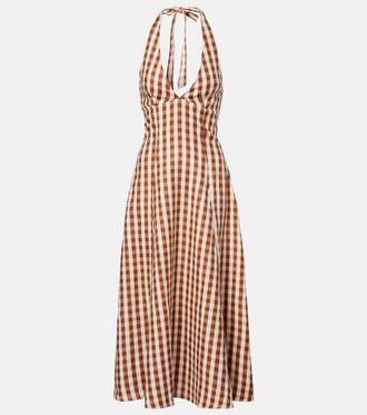 Faithfull The Brand Marais gingham halterneck linen midi dress