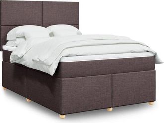 vidaXL Cama Box Spring Con Colch&oacute;n Tela Marr&oacute;n Oscuro 140x200 Cm Vidaxl