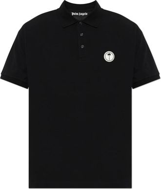 Palm Angels Polo shirt van katoen met logo-applicatie - Heren - Polos - Zwart - M - Katoen - Tops