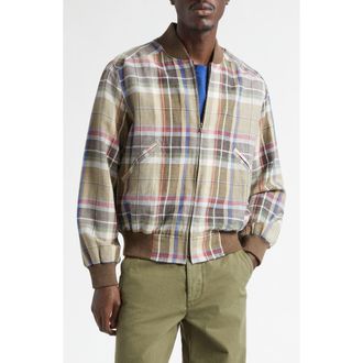 Noah Plaid Wool & Linen Varsity Jacket at Nordstrom, Size X-Large