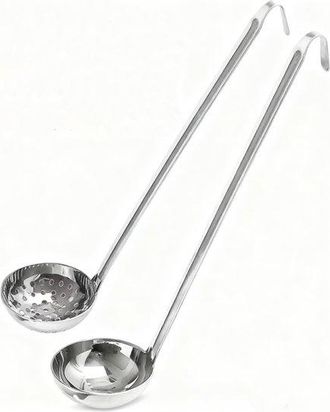 OEM Juego De Dos Piezas: Cuchar&oacute;n De Sopa Y Colador De Acero Inoxidable Con Gancho (se Puede Colgar En El Borde De La Olla), Dimensiones: 25 Cm