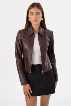 LaMarque Oceana | Fitted Leather Jacket in Mahogany at Nordstrom, Size Xx-Small