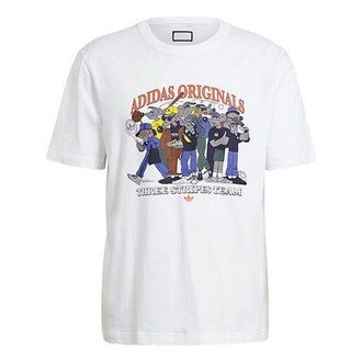 adidas originals Rateunion Tee Retro Funny Cartoon Printing Sports Short Sleeve White GN3281