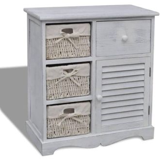 vidaXL Vidaxl - Armario Con 3 Cestas Tejidas A La Izquierda Madera Blanco