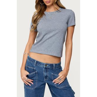 Edikted Nikkey Semisheer Crop T-Shirt in Gray-Melange at Nordstrom, Size X-Large