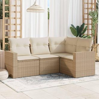 vidaXL Vidaxl - Juego De Sof&aacute;s Jard&iacute;n Con Cojines 4 Pzas Rat&aacute;n Sint&eacute;tico Beige