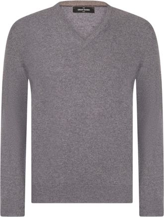 Gran Sasso V-Neck Cashmere Pullover with Ribbed Cuffs and Hem