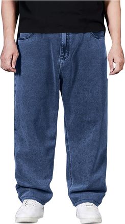Generic Jeans for Men UK Baggy Jean Straight Wide Leg Denim Pants Smart Casual Loose Fit Bottoms Plain Colour Trousers with Pockets Outside Hiking Walking Tro