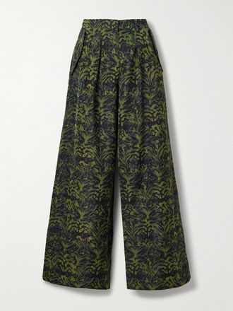 Ulla Johnson Pantaloni A Gamba Larga In Popeline Stampato Con Pinces Charlie - Verde