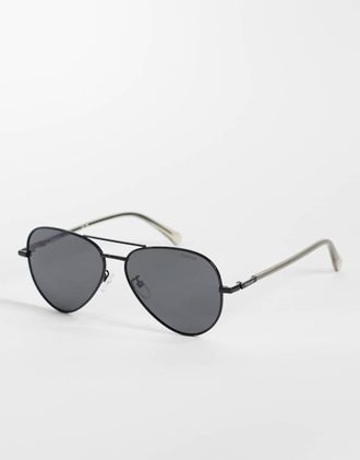 Polaroid Sunglasses Polaroid - Occhiali da sole pilot in metallo nero con lenti polarizzate grigie