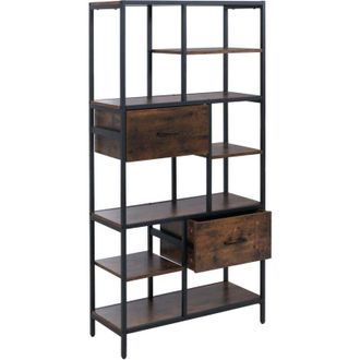 Hhg [NON UTILIZZATO] Scaffale elegante HHG-622, libreria a colonna, cassetti industriale MDF metallo melamina 150x81x33cm, marrone scuro