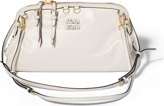 Miu Miu Caprice Shiny Leather Clutch, Woman, White