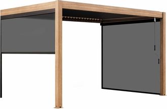 Oviala Pérgola bioclimática adosada de 3x4m y 3 persianas de madera gris