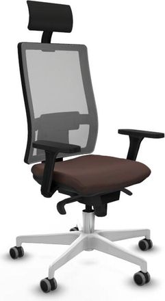 Piqueras y Crespo Piqueras Y Crespo - Horna sincro malla gris similpiel marrón oscuro brazos 3D base blanca cabecero fijo ruedas 65mm engomadas