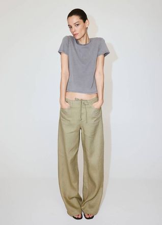 Mango Pantaloni lino fiocco kaki - Donna - 36 - MANGO