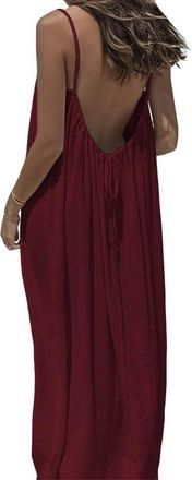 Generic Womens Solid Color Backless Cami Dress, Cami Lounge Dress Backless Casual Sleeveless, Ladies Clothes for Beach (Burgundy,XL)