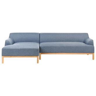 Beliani Sof&aacute; Esquinero Elegante Tela Poli&eacute;ster Patas De Madera Sala De Estar Azul Derecho Sosjo