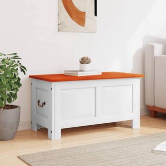 Berkfield Home Storage Chest with Lid Brown & White Solid Wood Acacia