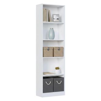 Dmora Librer&iacute;a Dmacagg, Librer&iacute;a Alta Con 5 Baldas, Estante De Oficina O Dormitorio, Estante Moderno Con Compartimentos, 52x25h80 Cm, Blanco - Dmora