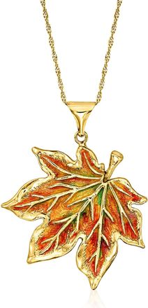 Ross-Simons Italian Multicolored Enamel Maple Leaf Pendant Necklace in 18kt Gold Over Sterling
