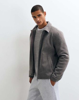 Threadbare giacca in finta lana con zip integrale color tortora-Neutro