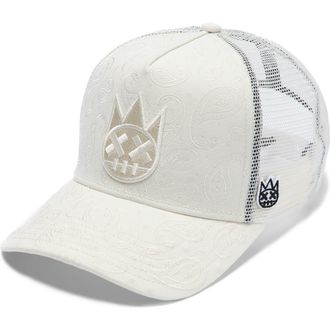 Cult of Individuality Shimuchan Logo Paisley Trucker Hat in Winter White at Nordstrom