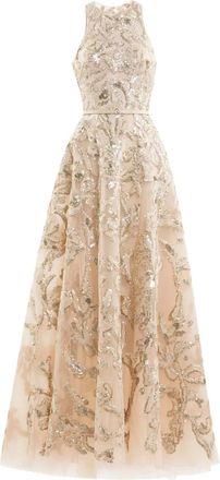 Saiid Kobeisy Abito lungo con ricamo - Oro