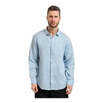 A|X Armani Exchange Regular Fit Linnen Overhemd - Heren - Casual Overhemden - Blauw - L - Linnen - Overhemden
