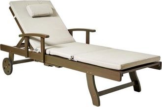 Beliani Beliani - Acacia Wood Garden Sun Lounger Reclining with Wheels Classic Design with Taupe Cushion Amantea Premium ii