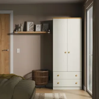 Welcome Furniture Byland Ready Assembled 2 Door 2 Drawer Wardrobe in Cream Ash & Modern Oak - Welcome Furniture | TJ Hughes