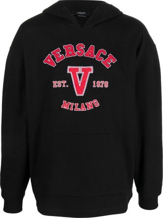 Versace logo-patch cotton hoodie - men - Cotton/Polyester/Wool/Cotton/Acrylic - M - Black