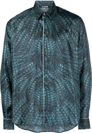 Roberto Cavalli Falcon print silk shirt - men - Silk - 48 - Blue