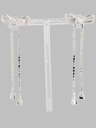 Self Portrait Crystal-Embellished Bow Drop Earrings - Silver
