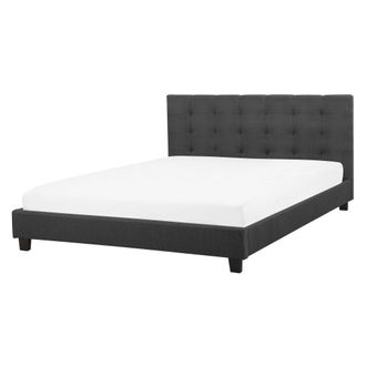 Beliani Beliani - Cama Con Somier De Poli&eacute;ster Gris Oscuro Negro 160 X 200 Cm Abotonado La Rochelle