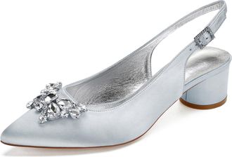 Generic Womens Pumps Pointed Toe Bridal Chunky Heel Slingback Heels Wedding Prom Party Dress Low Heels 4.5Cm,Silver,6 UK