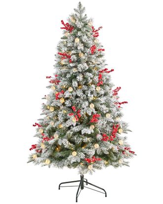 Nearly Natural 6ft Snow Tipped Norwegian Fir Pre-Lit Artificial Christmas Tree
