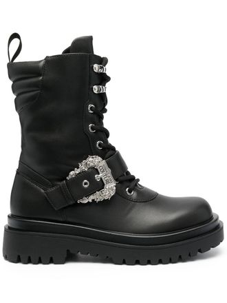 Versace Jeans Couture Drew baroque-buckle combat boots - Black