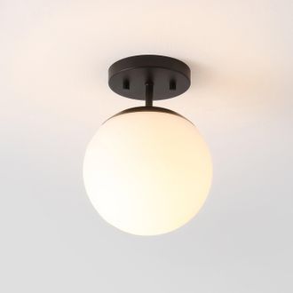 Jonathan Y Designs Marcel 1-Light Bohemian Farmhouse Iron/Frosted Glass LED Semi Flush Mount