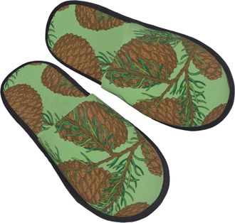 Generic Fluffy Slipper Pine Cones Pattern Cosy Hotel Slippers Warm Breathable Womens Slippers Travel Hotels L