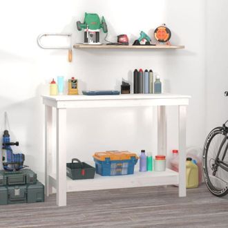 vidaXL Vidaxl - Banco De Trabajo De Madera Maciza De Pino Blanco 110x50x80 Cm