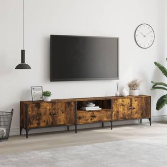 Berkfield Home TV Cabinet with Drawer Smoked Oak 200x25x44 cm Engineered Wood in Brown | Size: 200 x 25 x 44 cm