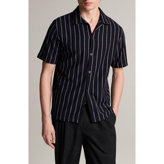 Vince Stripe Terry Cabana Stripe Button-Up Shirt in Coastal Combo at Nordstrom, Size Xx-Large