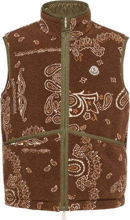 Moncler Moncler Reversible Paisley Print Padded Teddy Vest, Men, Brown, Size: 3xl
