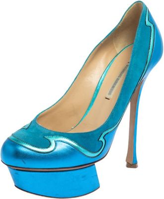 Nicholas Kirkwood Blue Suede And Leather Platform Pumps