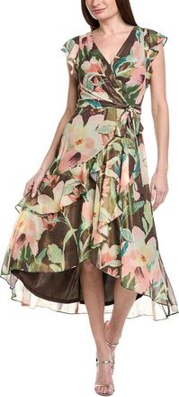 Adrianna Papell Flutter Sleeve High-Low Midi Wrap Dress