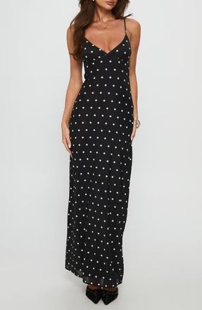 Princess Polly Glass Half Full Sleeveless Mesh Maxi Dress in Black Polka at Nordstrom, Size 10