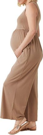 Ingrid & Isabel Wide Leg Maternity Jumpsuit in Latte at Nordstrom, Size X-Small