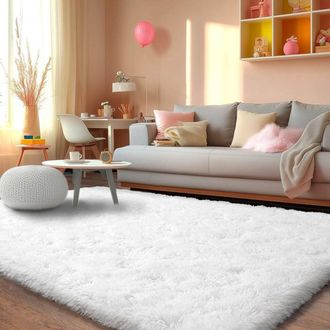 OEM Alfombra De Pelo Largo Para Dormitorio, 160 X 230 Cm, Antideslizante, Suave, Para Sal&oacute;n, Color Blanco