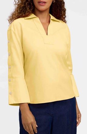 Foxcroft Lainey Button Accent Cotton Popover Top in Lemon at Nordstrom, Size X-Large